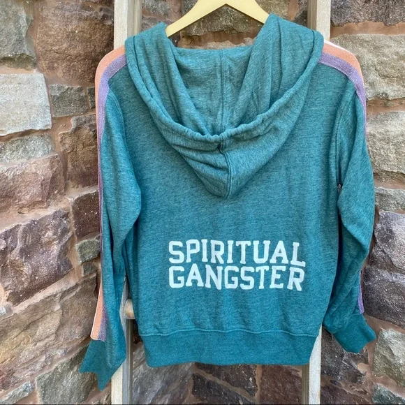 ✨ SPIRITUAL GANGSTER RETRO VARSITY STRIPE RILEY ZIP UP HOODIE JACKET XS NWOT - Picture 2 of 16